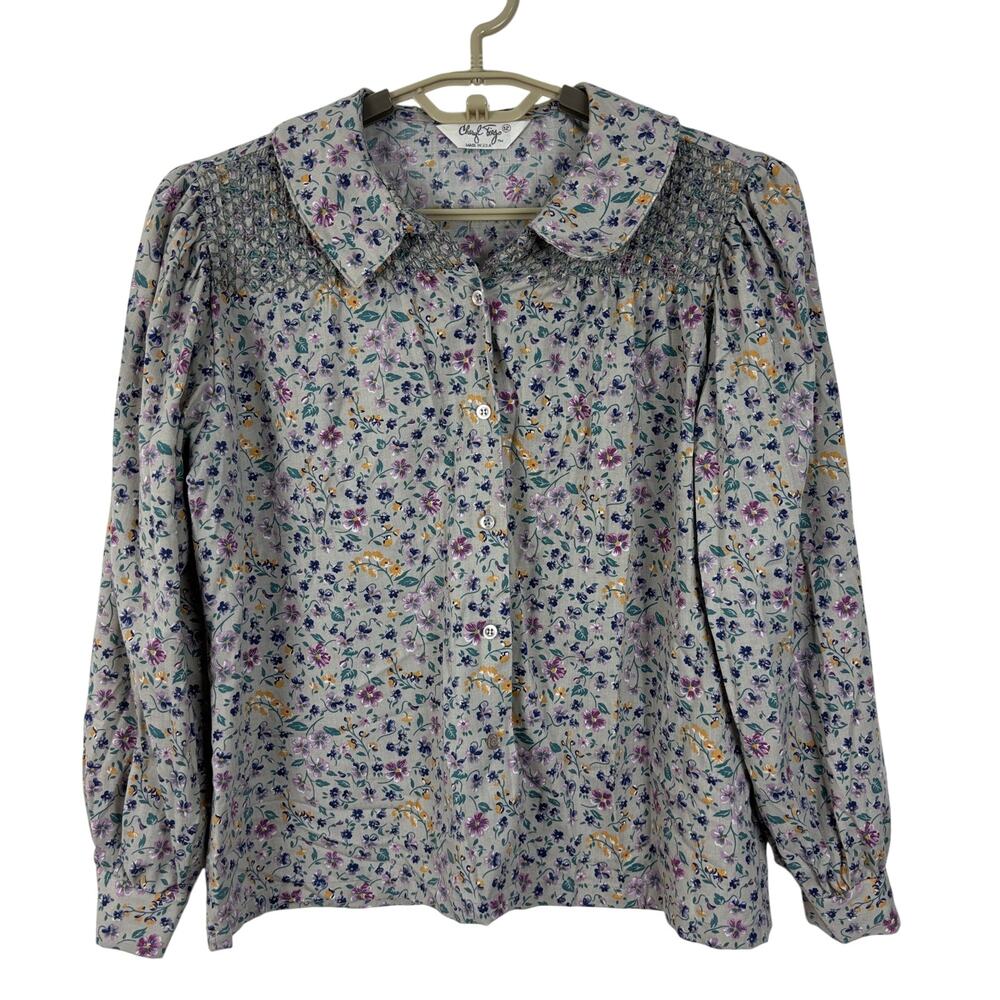 Vintage Floral Blouse Cheryl Tiegs 12 petite cotton blend USA cottage